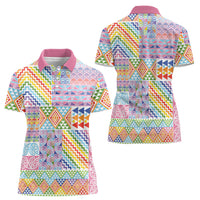 Aotearoa Kowhaiwhai Taniko Patchwork Rainbow Motifs Women Polo Shirt