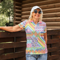 Aotearoa Kowhaiwhai Taniko Patchwork Rainbow Motifs Women Polo Shirt