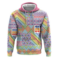 Aotearoa Kowhaiwhai Taniko Patchwork Rainbow Motifs Zip Hoodie