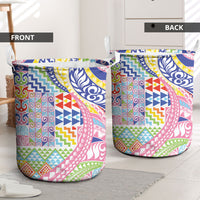 Maori Kowhaiwhai Taniko Patchwork Rainbow Motifs Laundry Basket