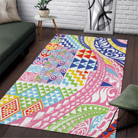 Maori Kowhaiwhai Taniko Patchwork Rainbow Motifs Area Rug