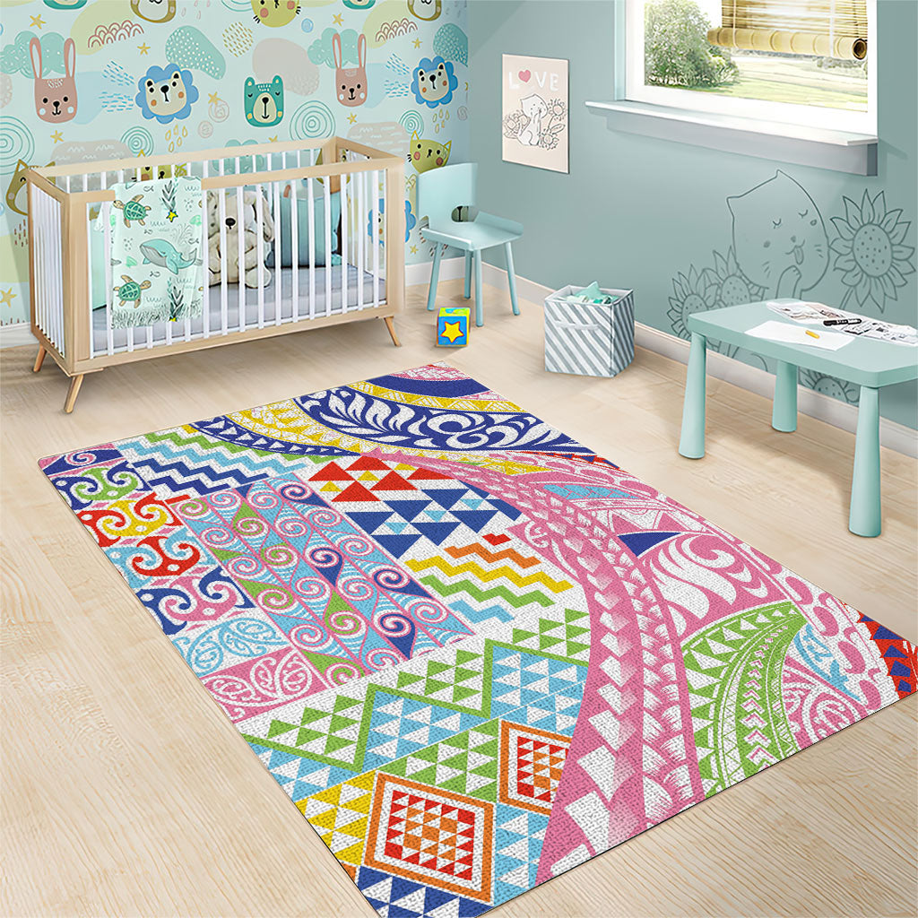 Maori Kowhaiwhai Taniko Patchwork Rainbow Motifs Area Rug