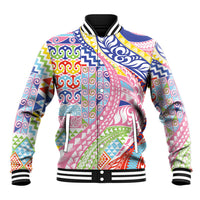 Maori Kowhaiwhai Taniko Patchwork Rainbow Motifs Baseball Jacket