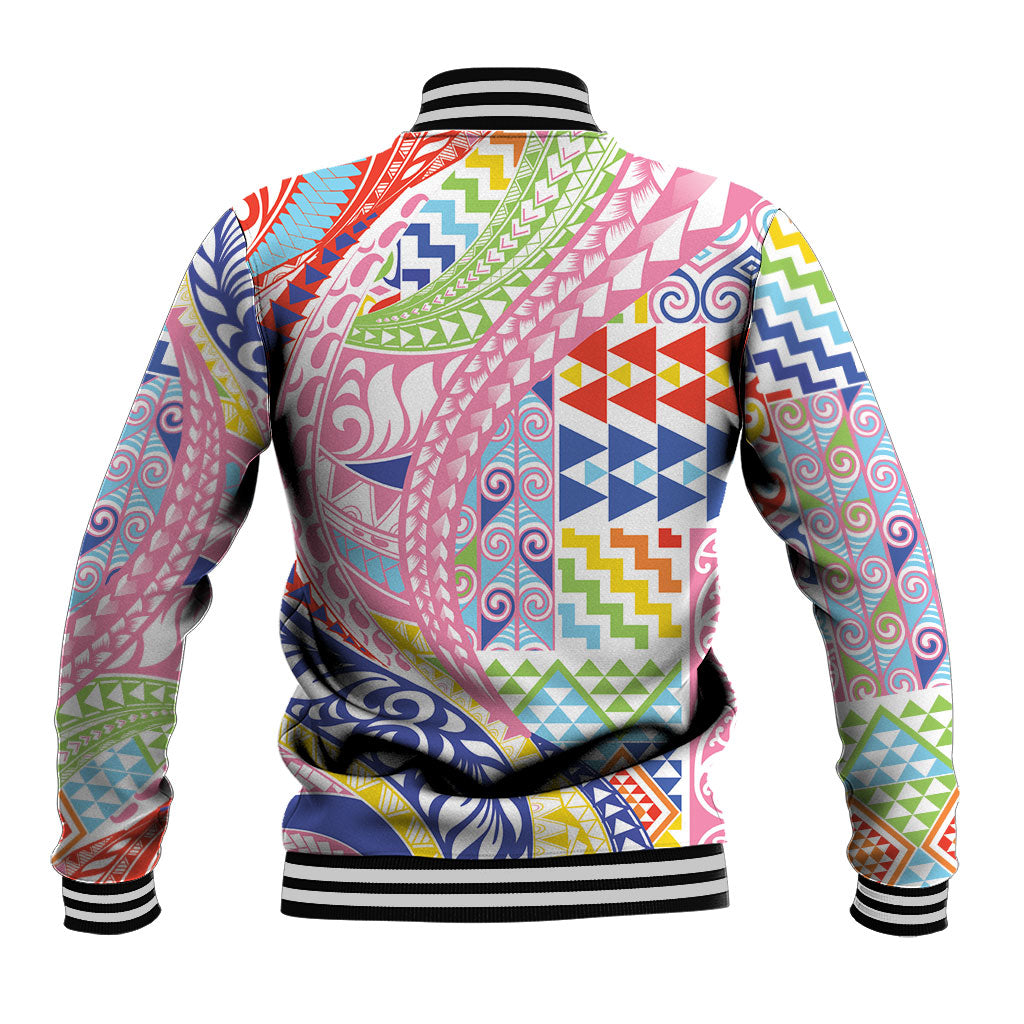 Maori Kowhaiwhai Taniko Patchwork Rainbow Motifs Baseball Jacket