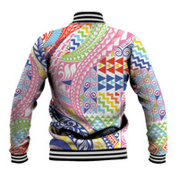 Maori Kowhaiwhai Taniko Patchwork Rainbow Motifs Baseball Jacket