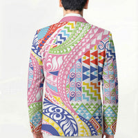 Maori Kowhaiwhai Taniko Patchwork Rainbow Motifs Blazer