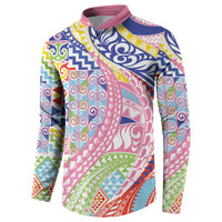 Maori Kowhaiwhai Taniko Patchwork Rainbow Motifs Button Sweatshirt
