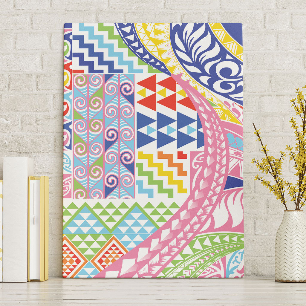 Maori Kowhaiwhai Taniko Patchwork Rainbow Motifs Canvas Wall Art