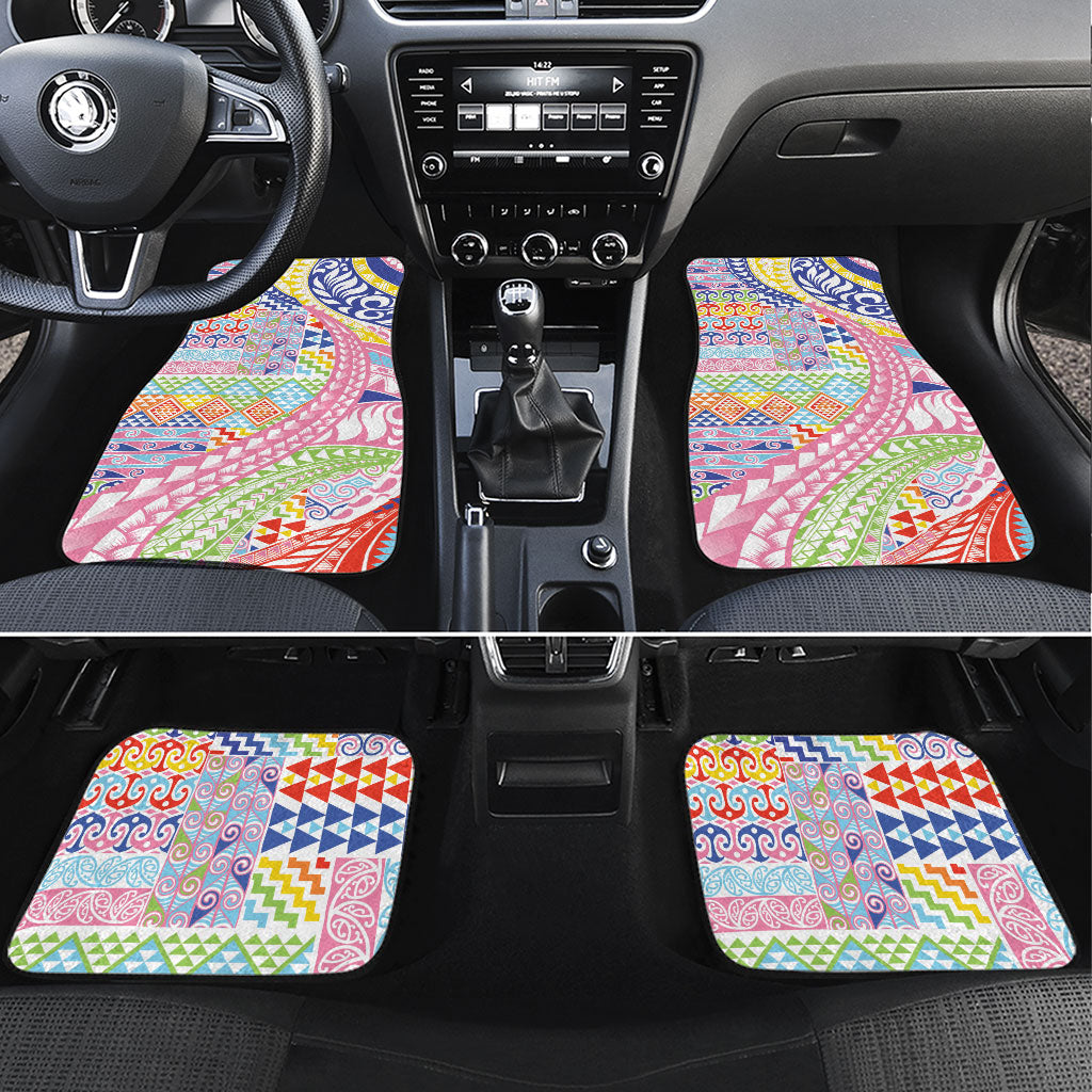 Maori Kowhaiwhai Taniko Patchwork Rainbow Motifs Car Mats