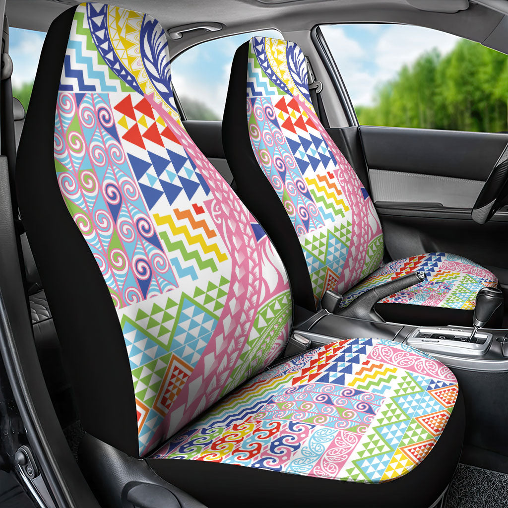 Maori Kowhaiwhai Taniko Patchwork Rainbow Motifs Car Seat Cover