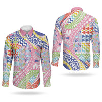Maori Kowhaiwhai Taniko Patchwork Rainbow Motifs Couples Matching Tank Maxi Dress and Long Sleeve Button Shirt LT9 - Polynesian Pride