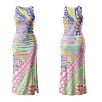 Maori Kowhaiwhai Taniko Patchwork Rainbow Motifs Couples Matching Tank Maxi Dress and Long Sleeve Button Shirt LT9 - Polynesian Pride