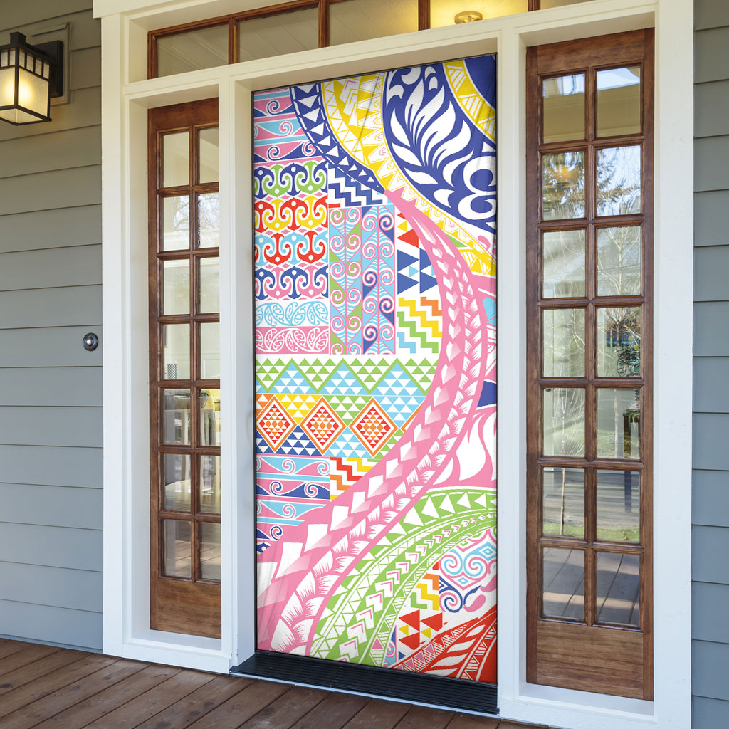 Maori Kowhaiwhai Taniko Patchwork Rainbow Motifs Door Cover