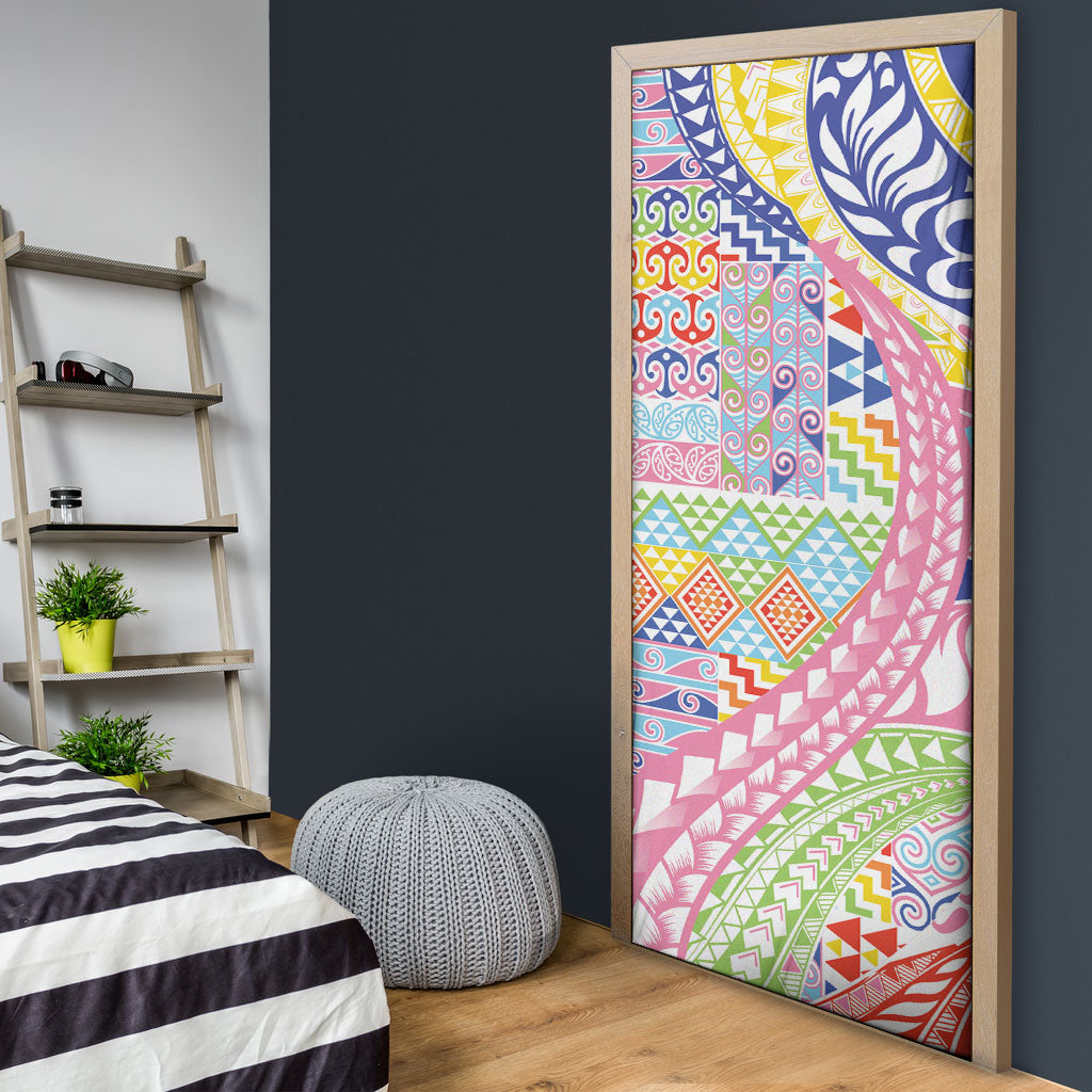Maori Kowhaiwhai Taniko Patchwork Rainbow Motifs Door Cover