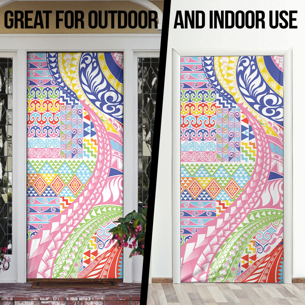 Maori Kowhaiwhai Taniko Patchwork Rainbow Motifs Door Cover