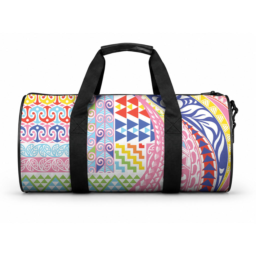 Maori Kowhaiwhai Taniko Patchwork Rainbow Motifs Duffle Bag