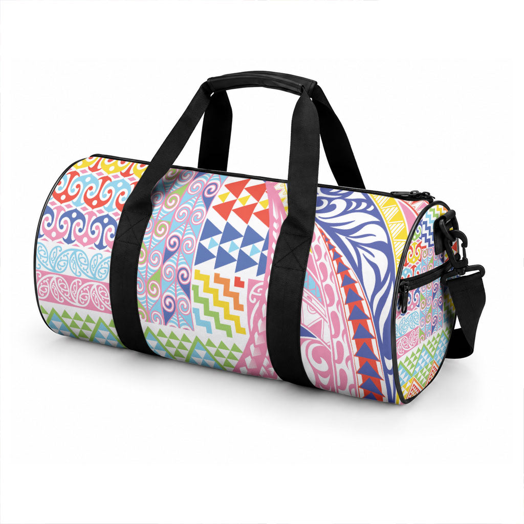 Maori Kowhaiwhai Taniko Patchwork Rainbow Motifs Duffle Bag
