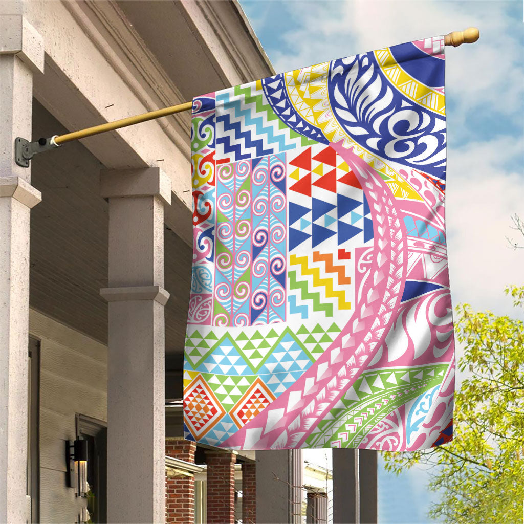 Maori Kowhaiwhai Taniko Patchwork Rainbow Motifs Garden Flag