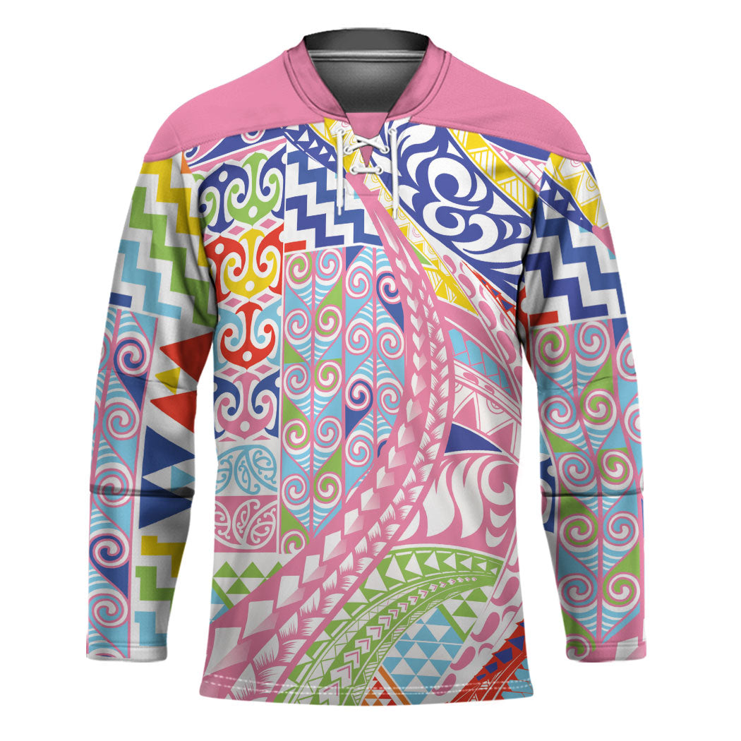 Maori Kowhaiwhai Taniko Patchwork Rainbow Motifs Hockey Jersey