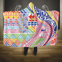 Maori Kowhaiwhai Taniko Patchwork Rainbow Motifs Hooded Blanket