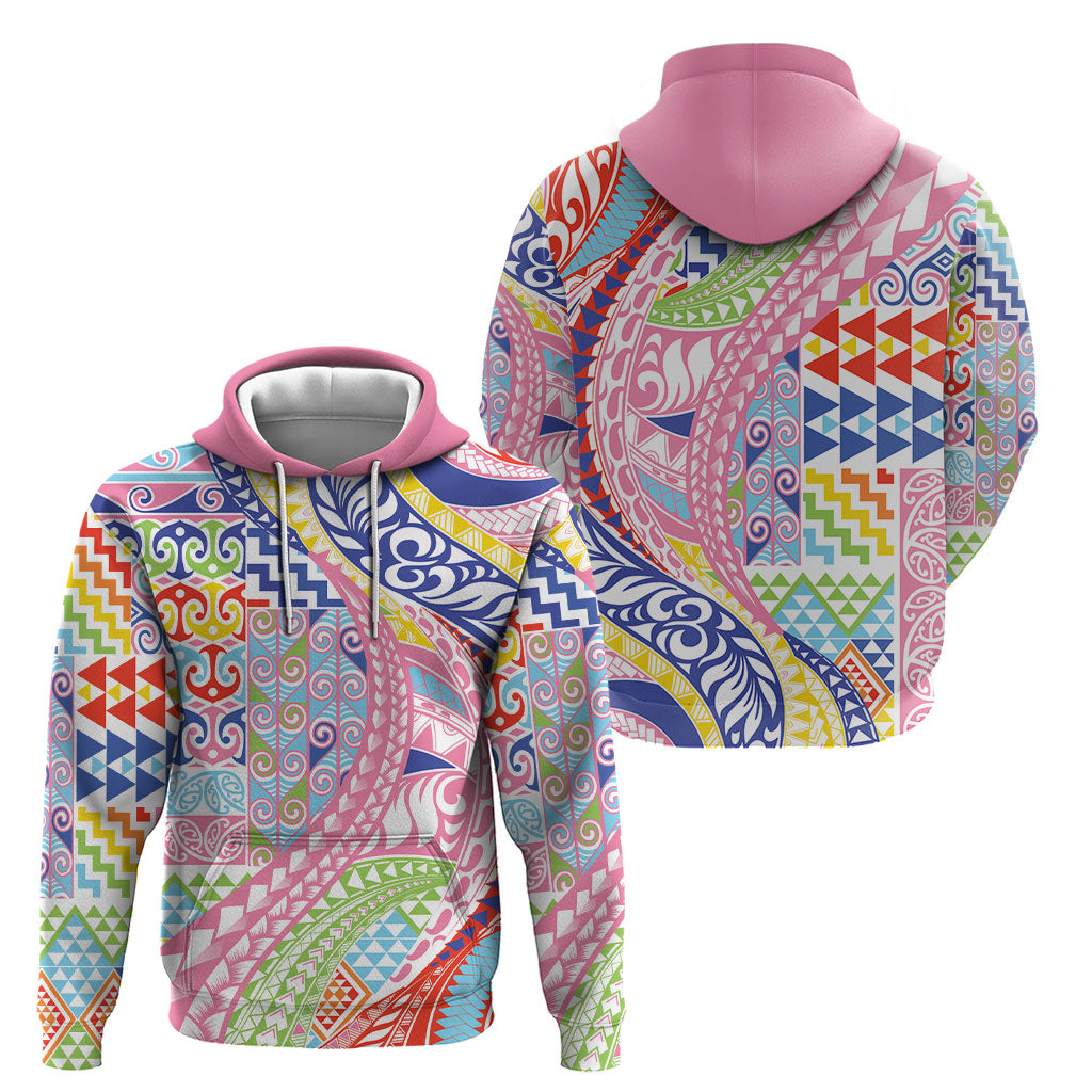Maori Kowhaiwhai Taniko Patchwork Rainbow Motifs Hoodie