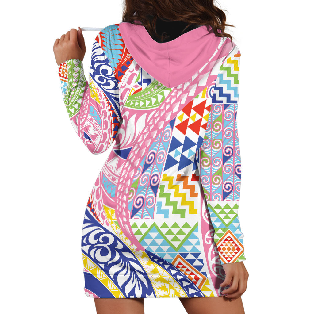 Maori Kowhaiwhai Taniko Patchwork Rainbow Motifs Hoodie Dress