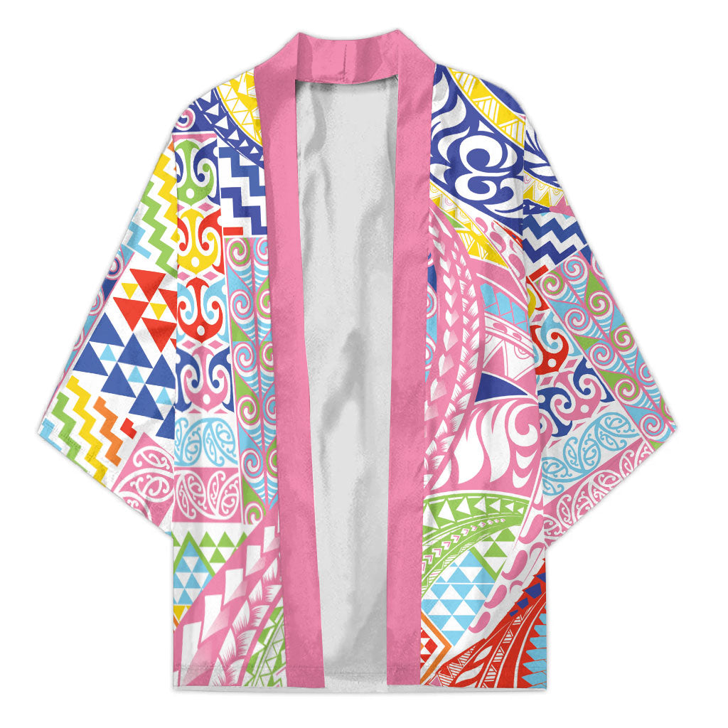 Maori Kowhaiwhai Taniko Patchwork Rainbow Motifs Kimono