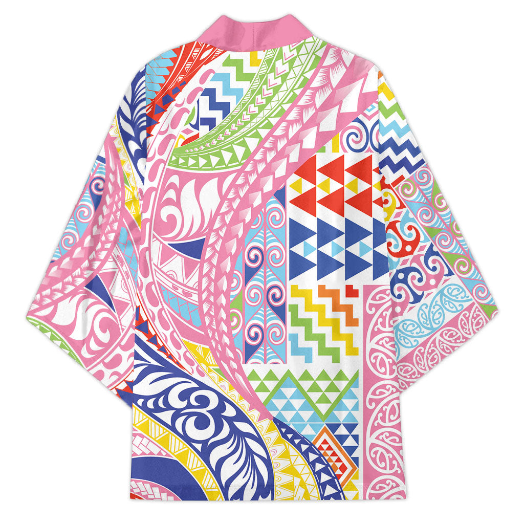Maori Kowhaiwhai Taniko Patchwork Rainbow Motifs Kimono