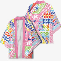 Maori Kowhaiwhai Taniko Patchwork Rainbow Motifs Kimono