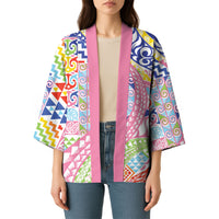 Maori Kowhaiwhai Taniko Patchwork Rainbow Motifs Kimono
