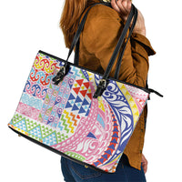 Maori Kowhaiwhai Taniko Patchwork Rainbow Motifs Leather Tote Bag