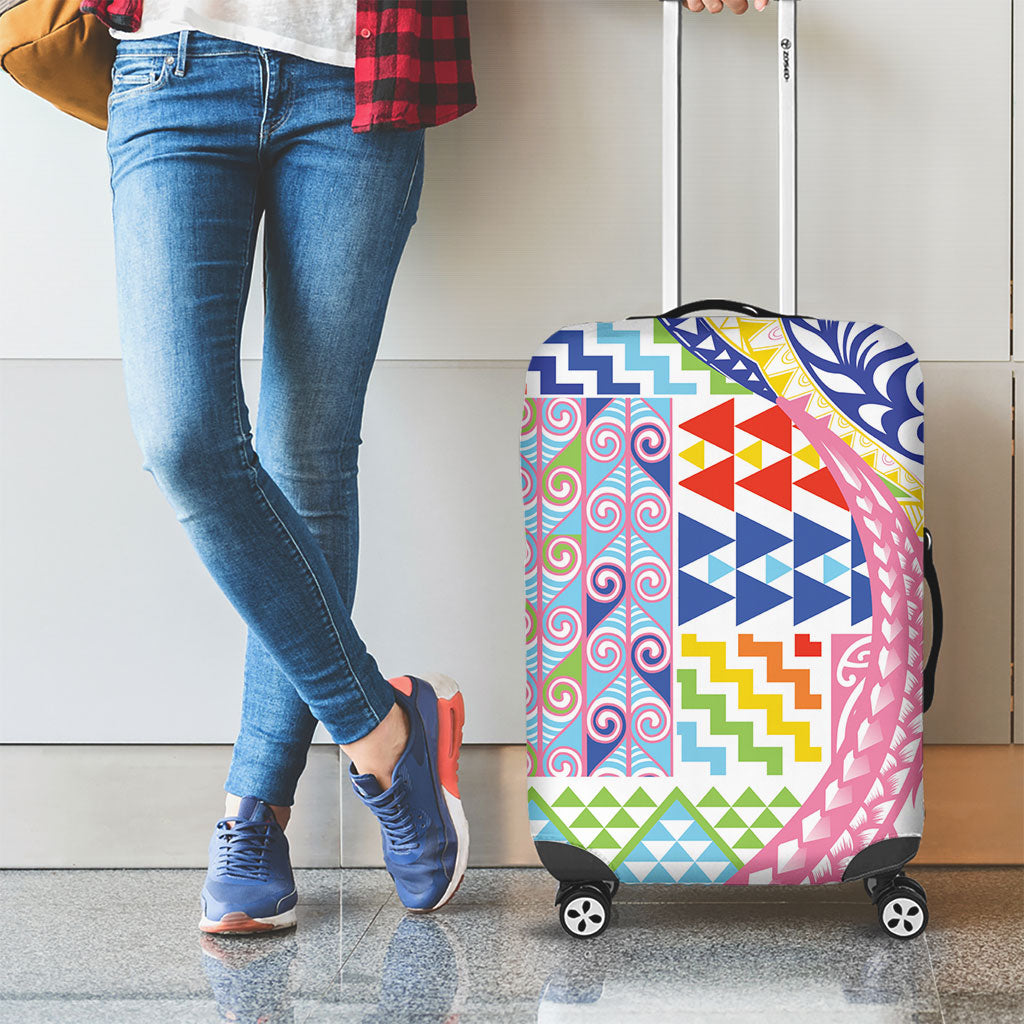 Maori Kowhaiwhai Taniko Patchwork Rainbow Motifs Luggage Cover
