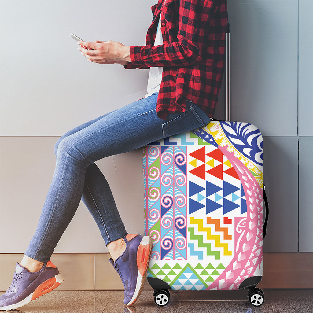 Maori Kowhaiwhai Taniko Patchwork Rainbow Motifs Luggage Cover