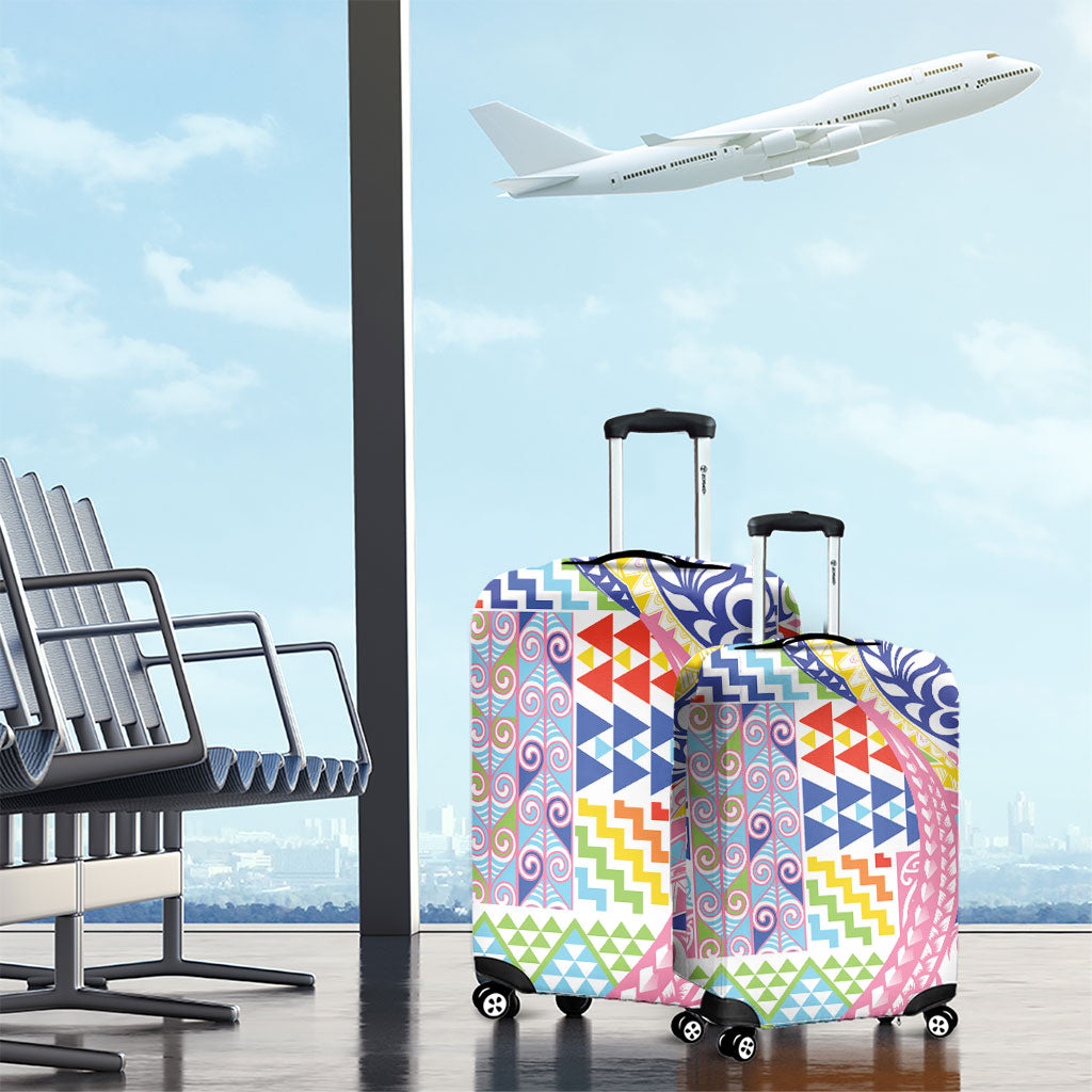 Maori Kowhaiwhai Taniko Patchwork Rainbow Motifs Luggage Cover