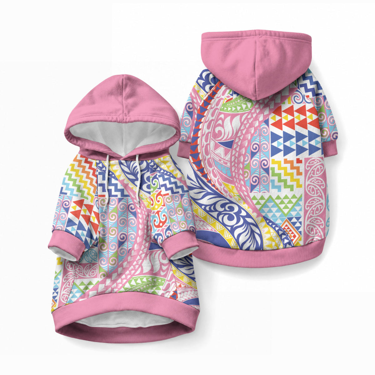 Maori Kowhaiwhai Taniko Patchwork Rainbow Motifs Pet Hoodie