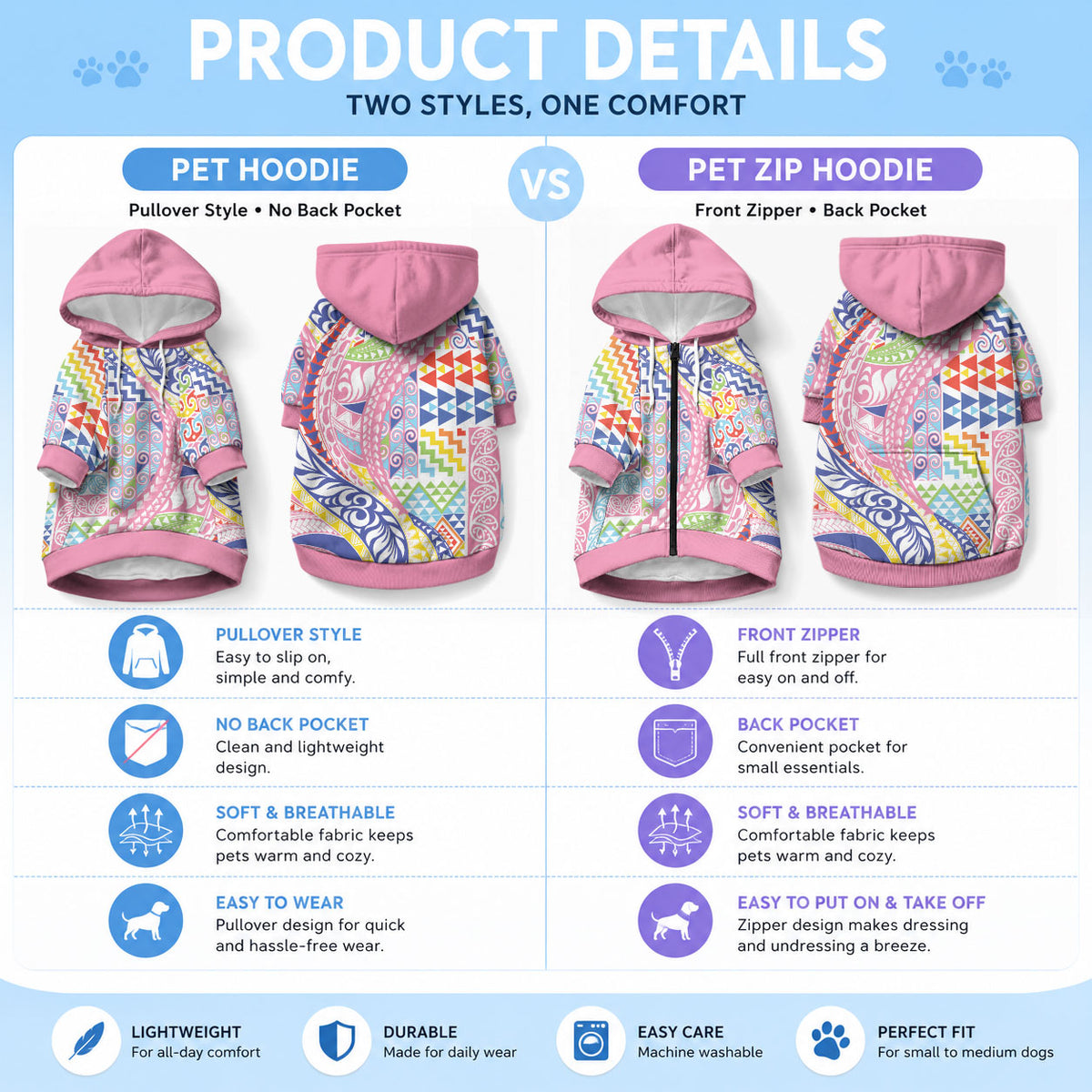 Maori Kowhaiwhai Taniko Patchwork Rainbow Motifs Pet Hoodie