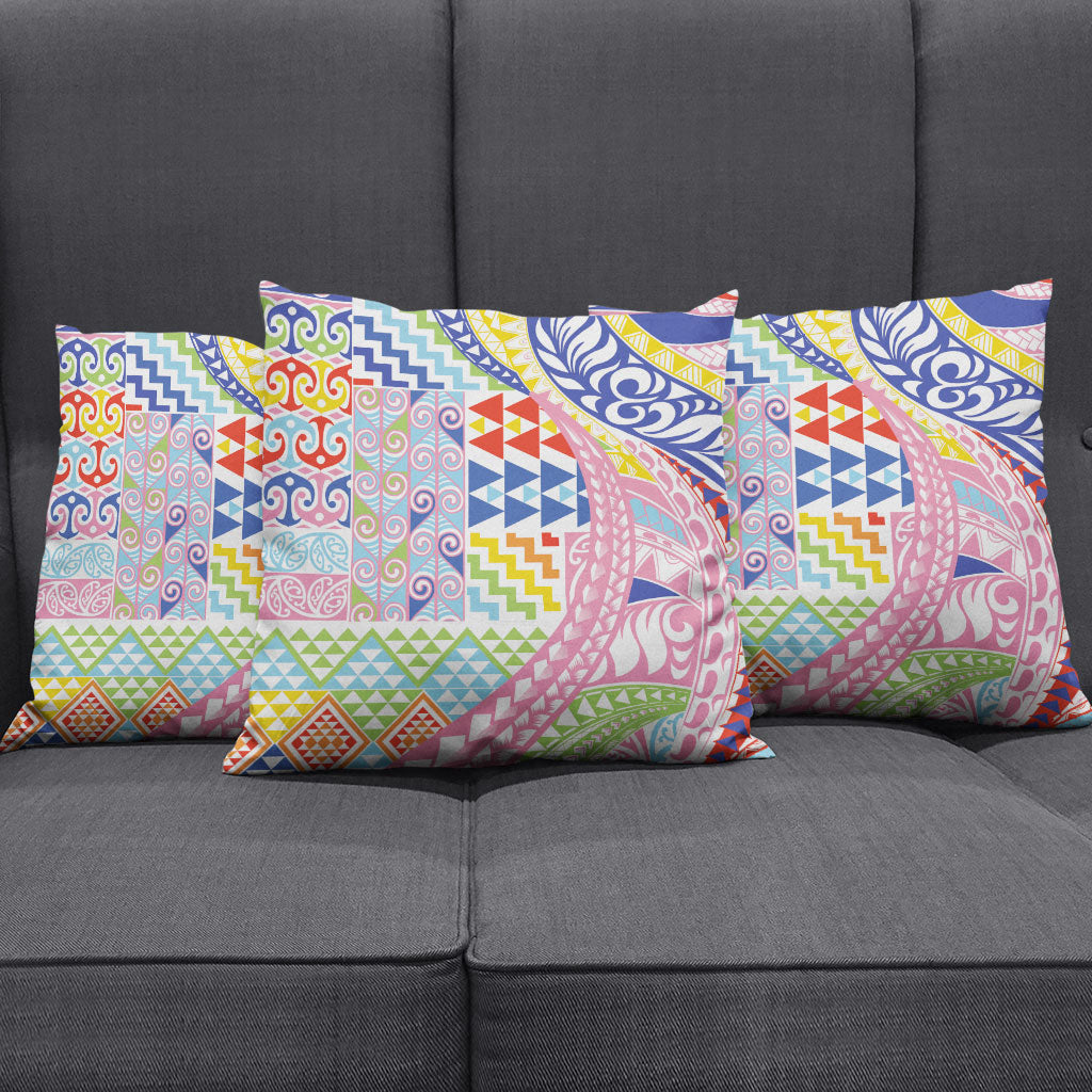 Maori Kowhaiwhai Taniko Patchwork Rainbow Motifs Pillow Cover