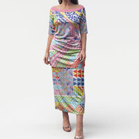 Maori Kowhaiwhai Taniko Patchwork Rainbow Motifs Puletasi
