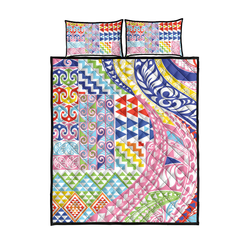 Maori Kowhaiwhai Taniko Patchwork Rainbow Motifs Quilt Bed Set