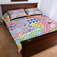 Maori Kowhaiwhai Taniko Patchwork Rainbow Motifs Quilt Bed Set
