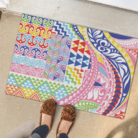 Maori Kowhaiwhai Taniko Patchwork Rainbow Motifs Rubber Doormat