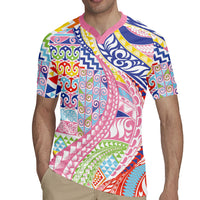 Maori Kowhaiwhai Taniko Patchwork Rainbow Motifs Rugby Jersey