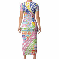 Maori Kowhaiwhai Taniko Patchwork Rainbow Motifs Short Sleeve Bodycon Dress