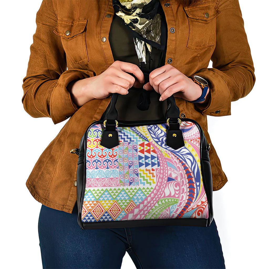 Maori Kowhaiwhai Taniko Patchwork Rainbow Motifs Shoulder Handbag