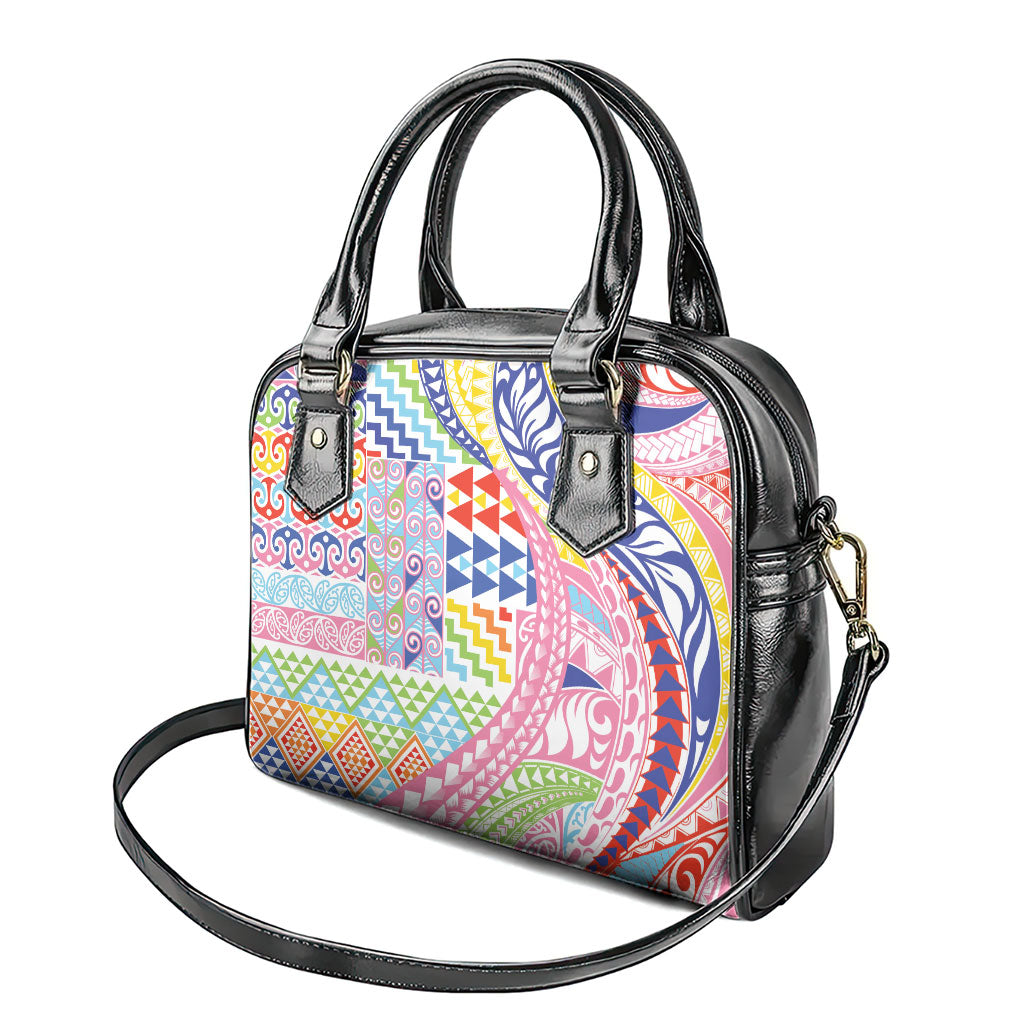 Maori Kowhaiwhai Taniko Patchwork Rainbow Motifs Shoulder Handbag
