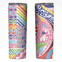 Maori Kowhaiwhai Taniko Patchwork Rainbow Motifs Skinny Tumbler