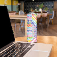 Maori Kowhaiwhai Taniko Patchwork Rainbow Motifs Skinny Tumbler