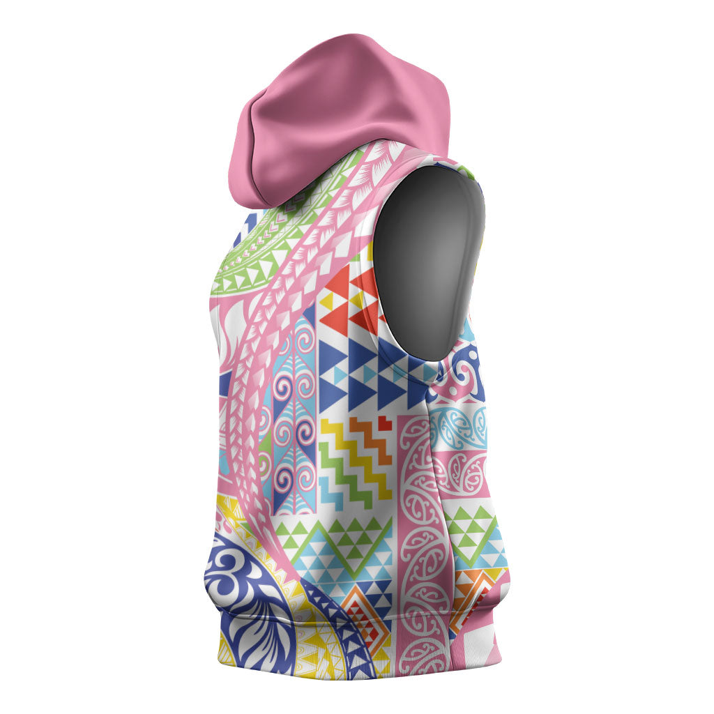 Maori Kowhaiwhai Taniko Patchwork Rainbow Motifs Sleeveless Hoodie