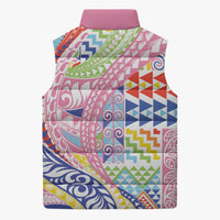 Maori Kowhaiwhai Taniko Patchwork Rainbow Motifs Sleeveless Puffer Jacket