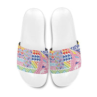 Maori Kowhaiwhai Taniko Patchwork Rainbow Motifs Slide Sandals
